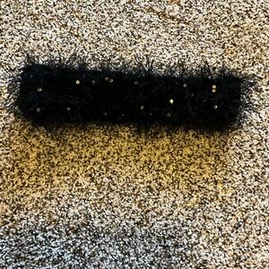 Black Furry Headband with Sequins